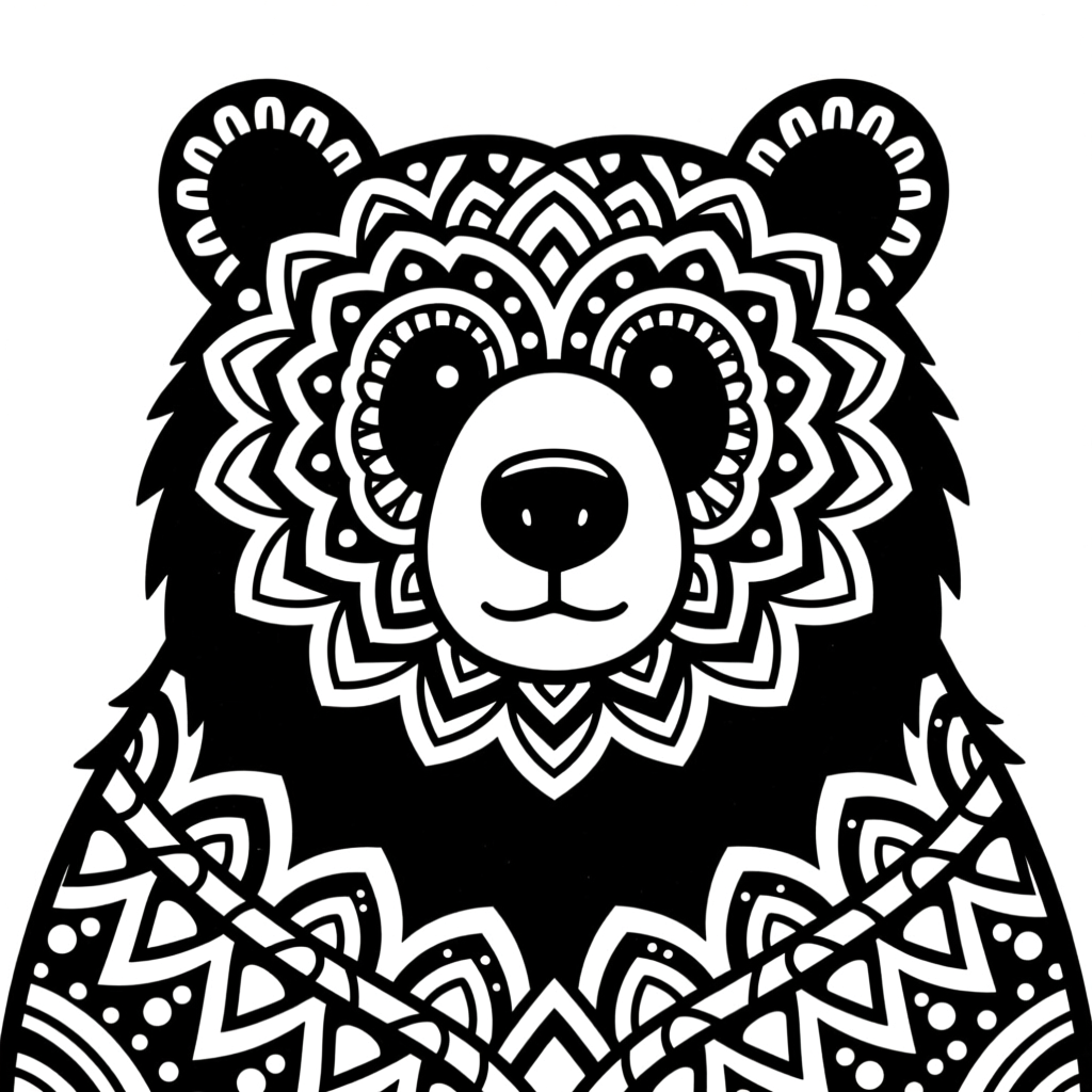 Monochrome Mandala Bear Illustration