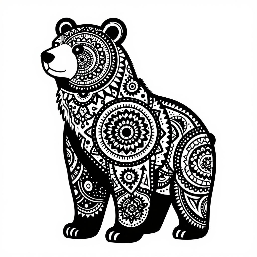 Monochrome Mandala Bear Silhouette
