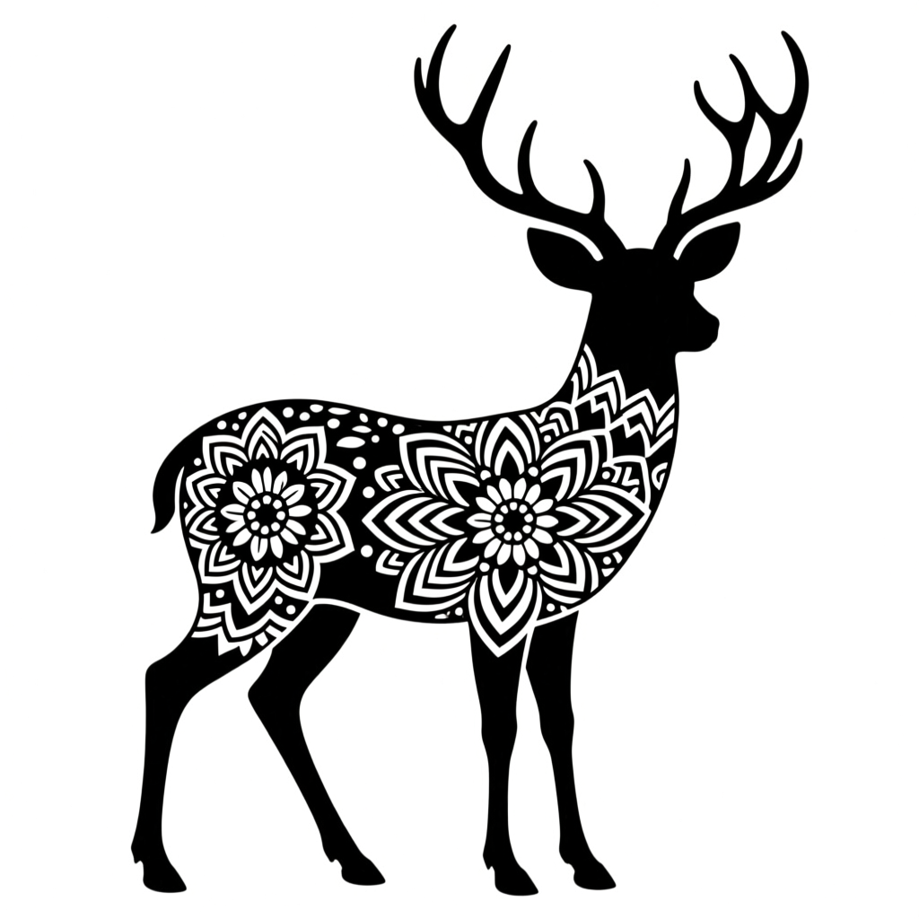Monochrome Mandala Deer Silhouette