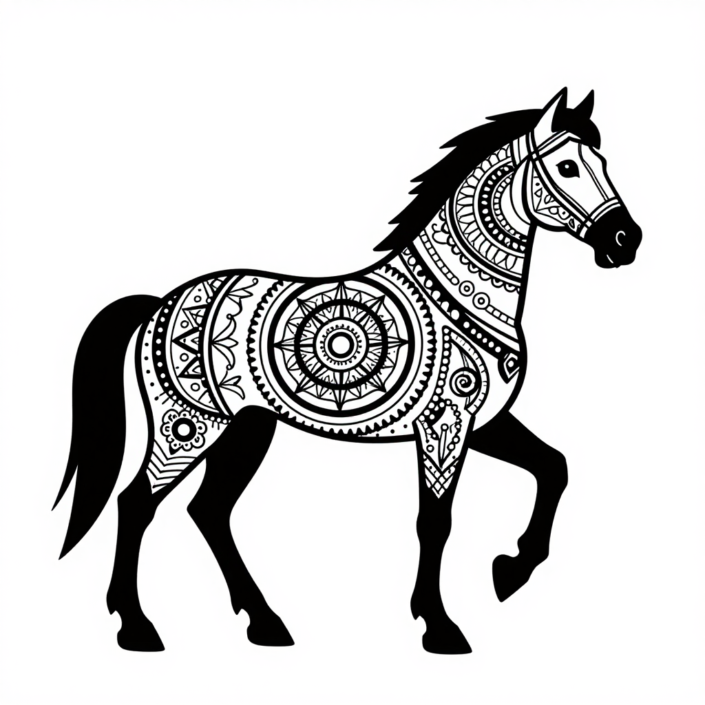 Monochrome Mandala Horse Illustration