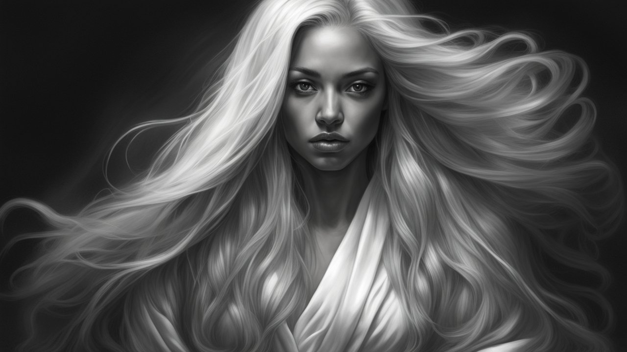 Monochrome Portrait of a Woman with Flowing Hair