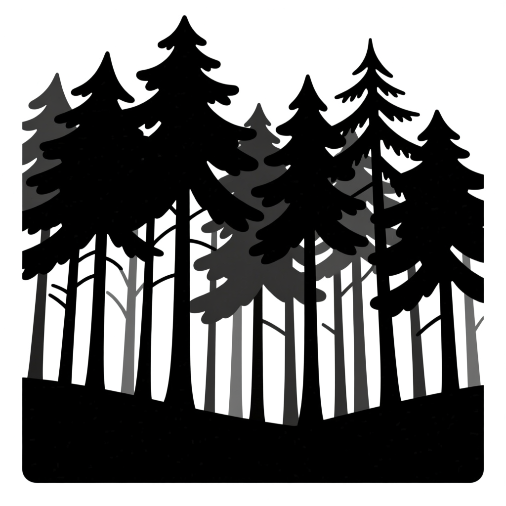 Monochrome Silhouette of Pine Forest