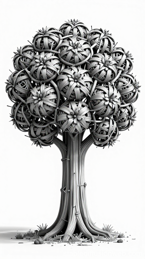 Monochrome Tree of Life with Intricate Spherical Branches