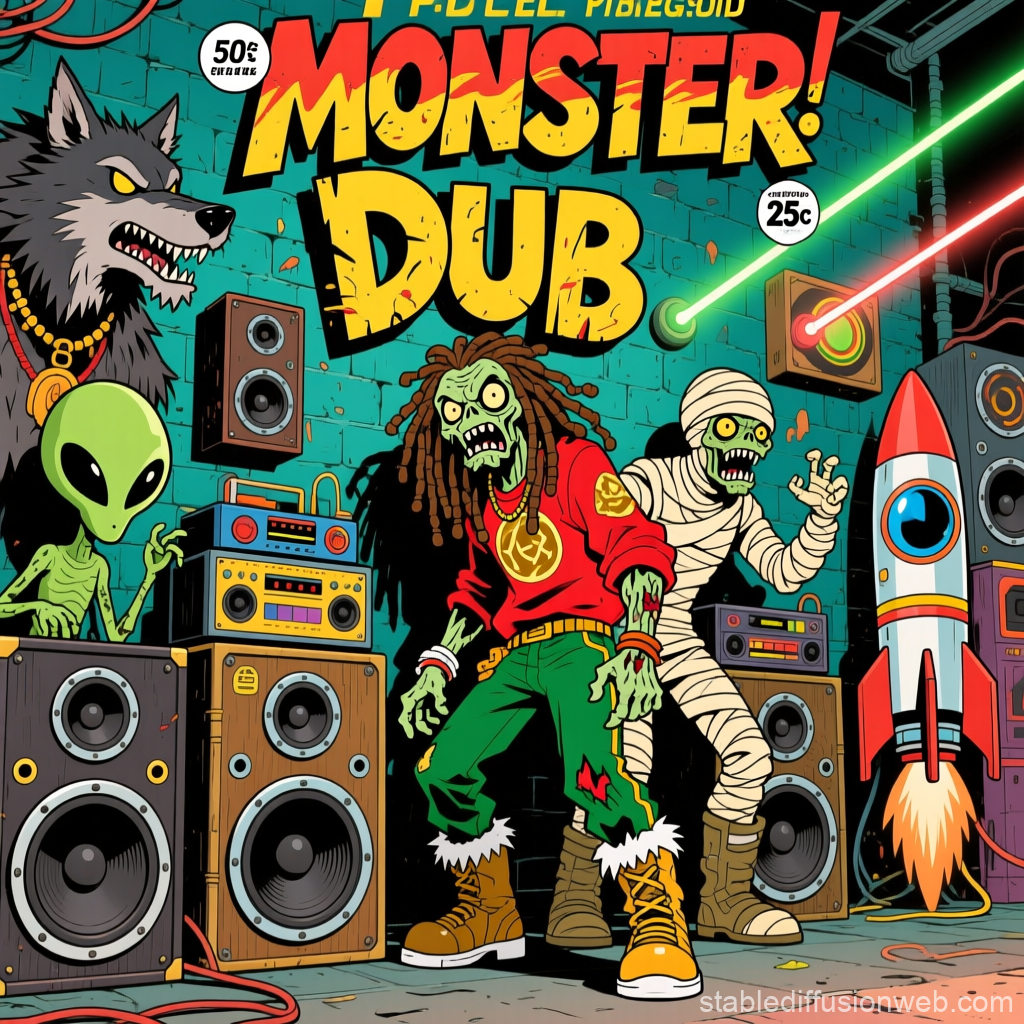 Monster Dub Reggae Comic Style Illustration