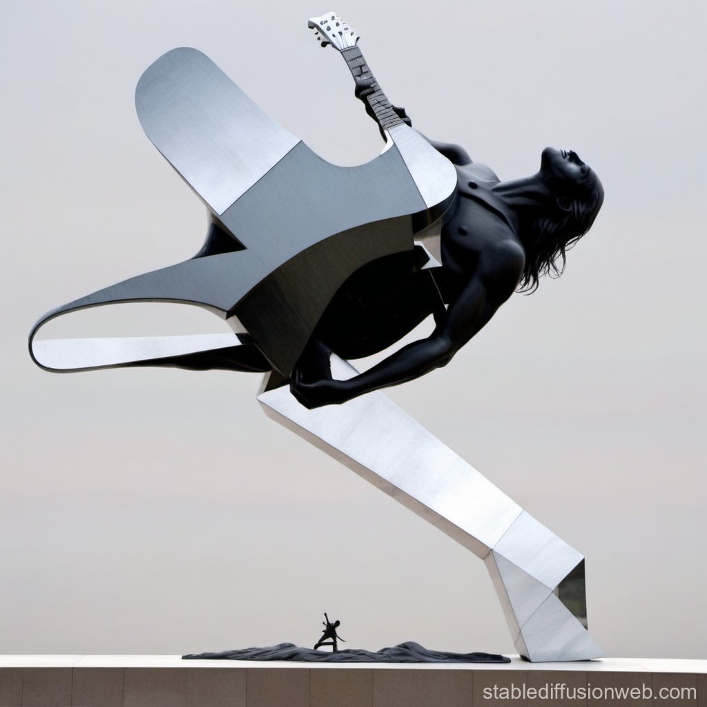 Monumental Sculpture of a Rock Guitarist in Dynamic Pose