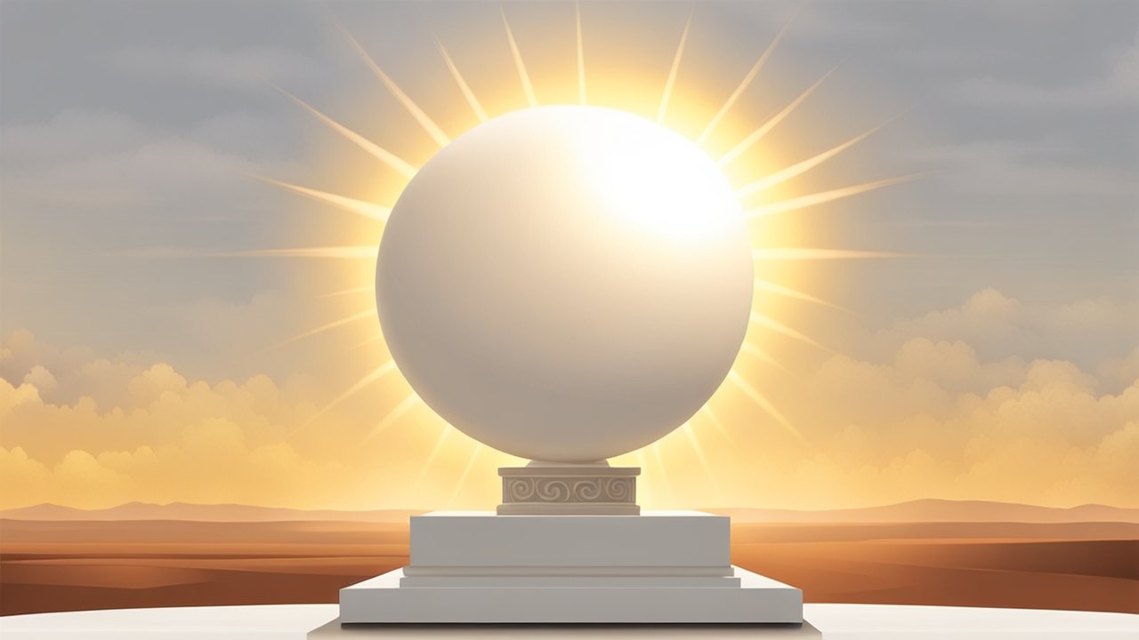 Monumental Sphere with Radiant Sunlight in Desert Landscape