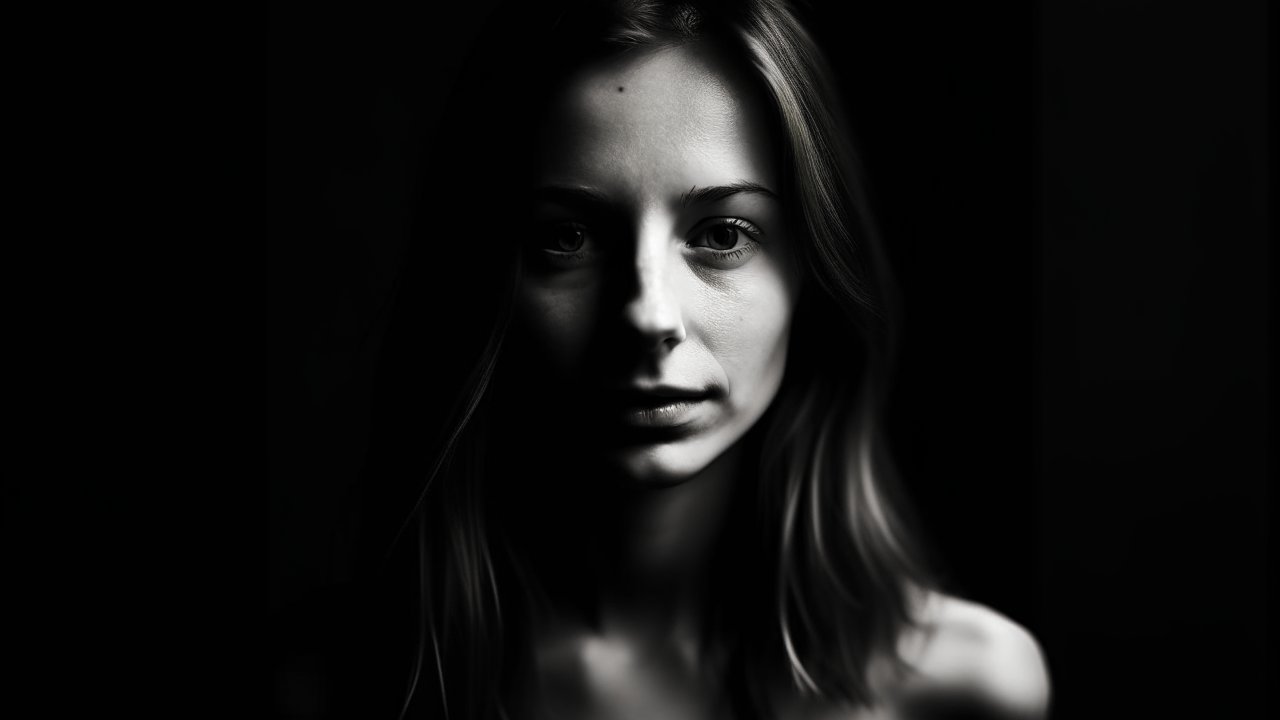 Moody Black and White Portrait of a Woman