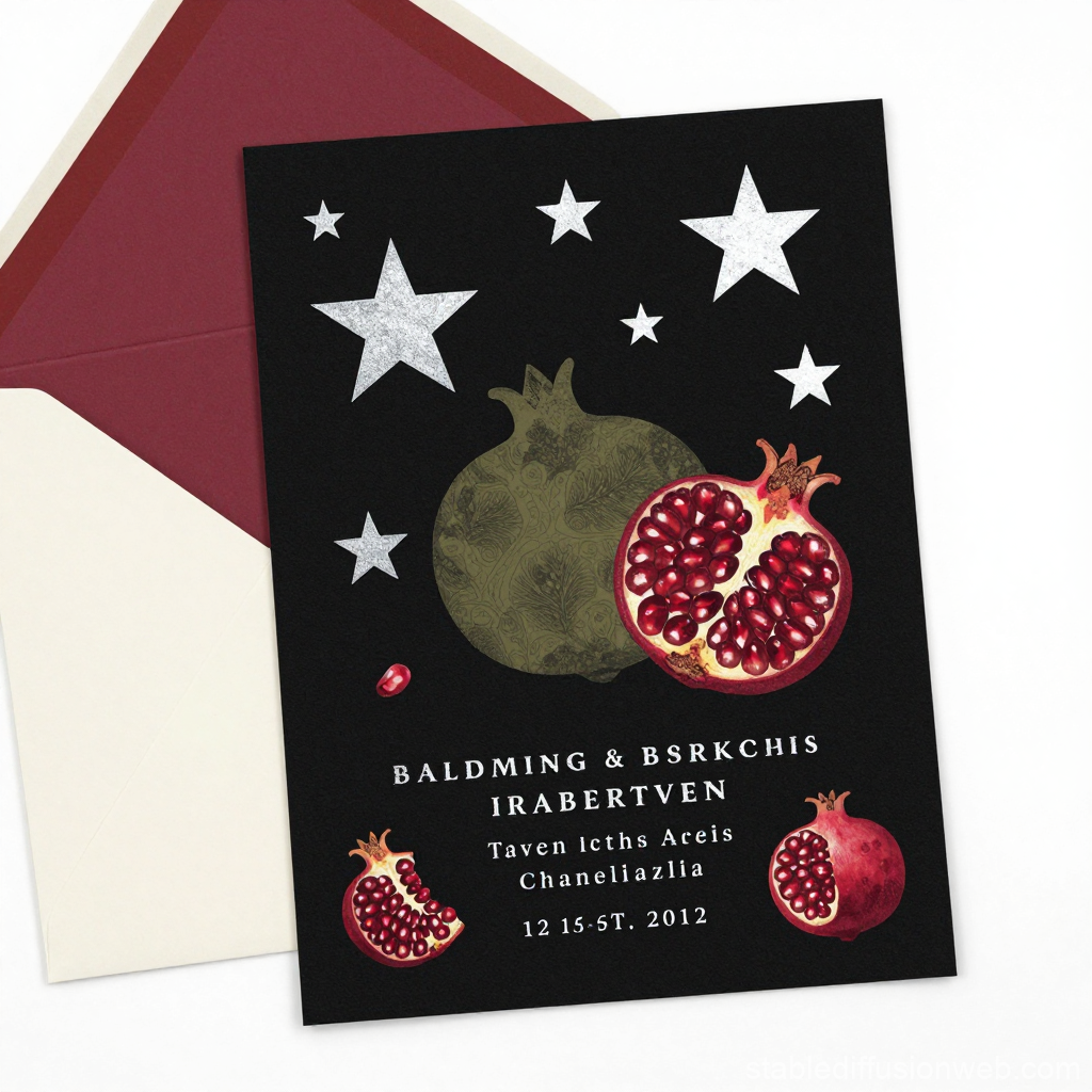 Moody Wedding Invitation with Pomegranates and Stars