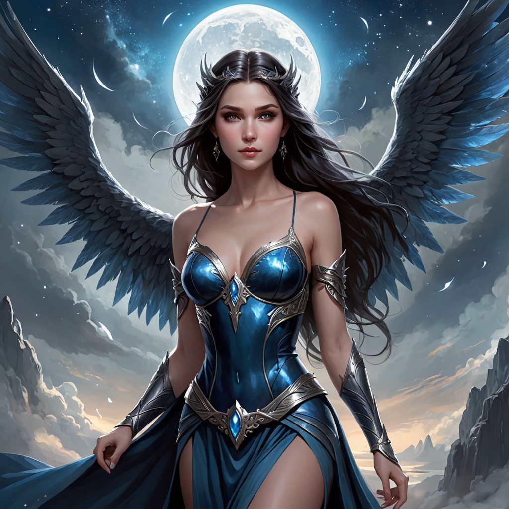 Moonlit Angelic Warrior in Blue Armor