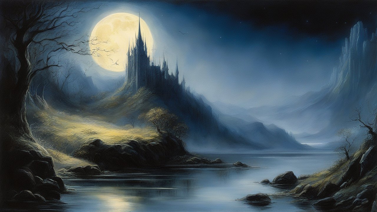 Moonlit Castle by a Serene Lake