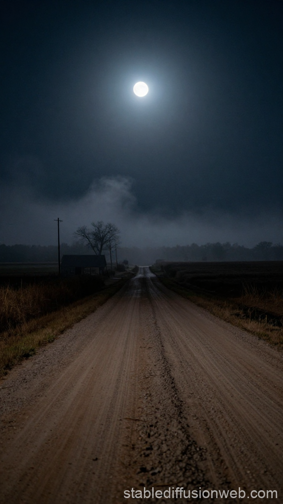 Moonlit Dirt Road in Mississippi at Midnight