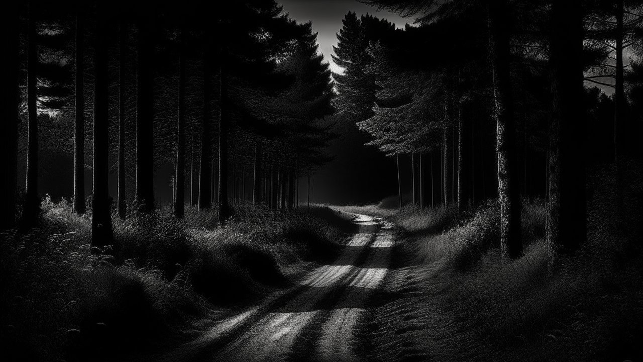Moonlit Forest Path at Night