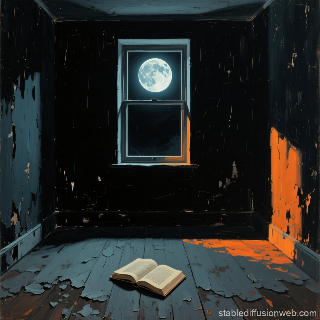 Moonlit Room of Solitude with Open Book