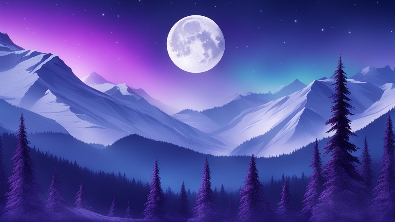 Moonlit Snowy Mountain Landscape at Twilight