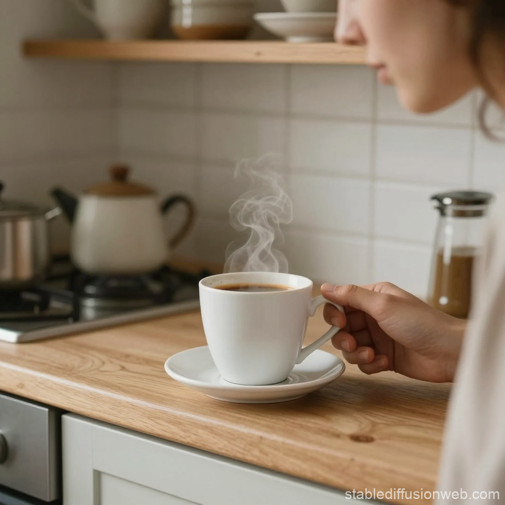 Morning Coffee Moment in Cozy Kitchen