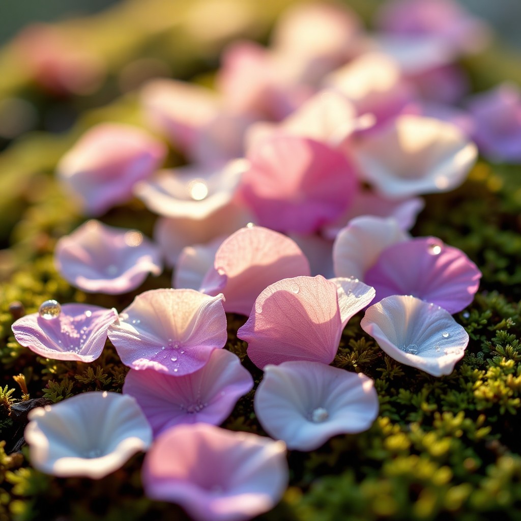 Morning Dew on Soft Pink and White Flower Petals