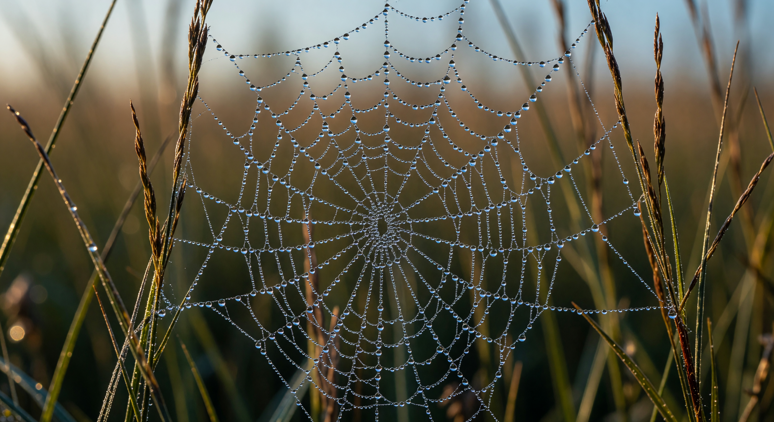 Morning Dew on Spider Web Macro