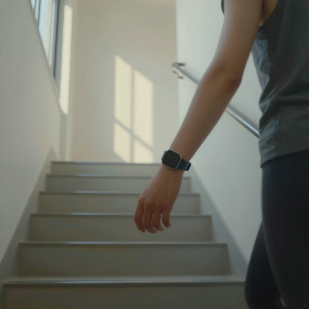 Morning Light on Staircase with Person Descending