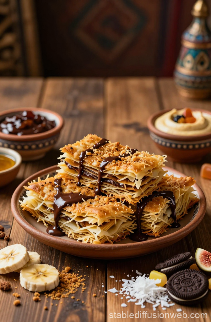 Moroccan Msemen Dessert with Chocolate Drizzle