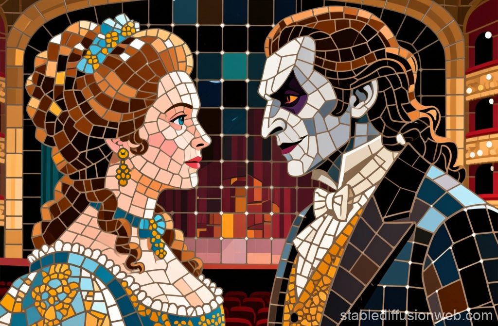 Mosaic Style Portrait of a Victorian Lady and Phantom