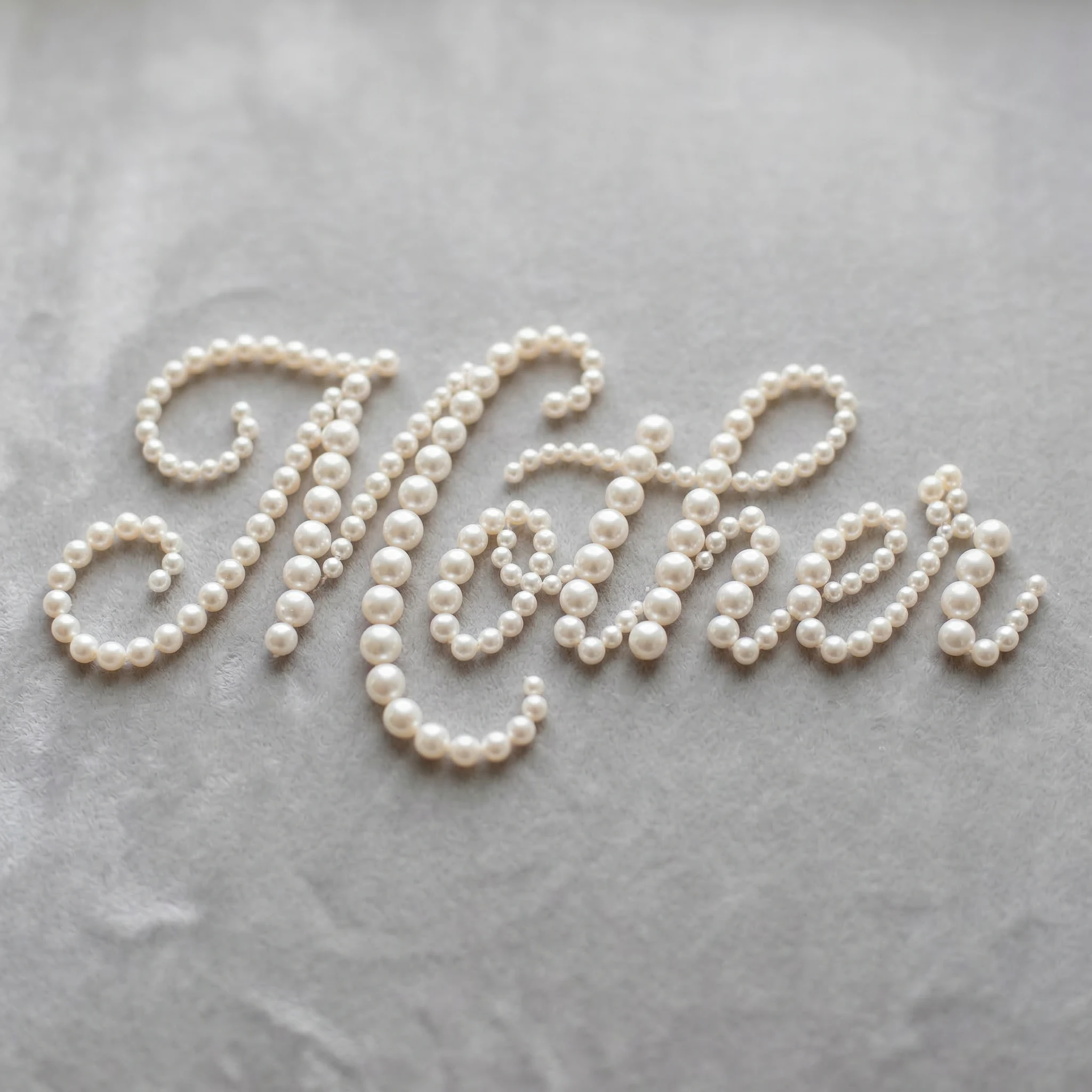Mother Word Crafted from Pearls on Soft Fabric