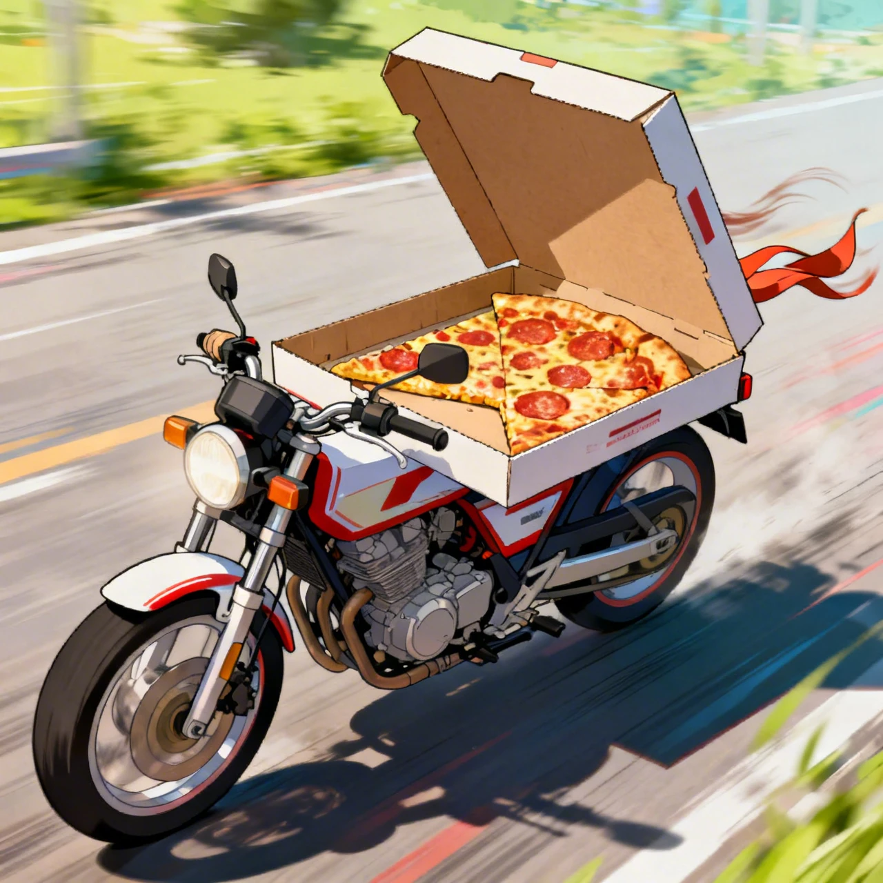 Motorcycle with a Giant Pizza Box on the Back