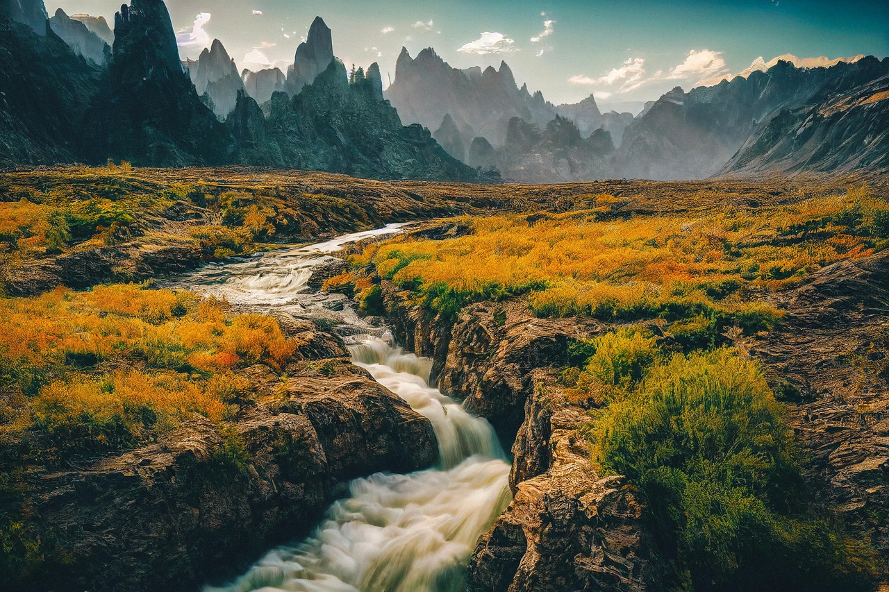 Mountain River Flowing Through Autumn Landscape