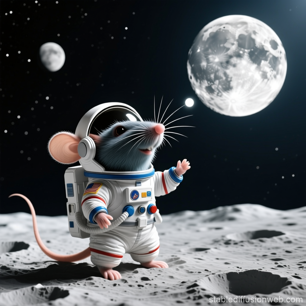 Mouse Astronaut Exploring the Moon Surface