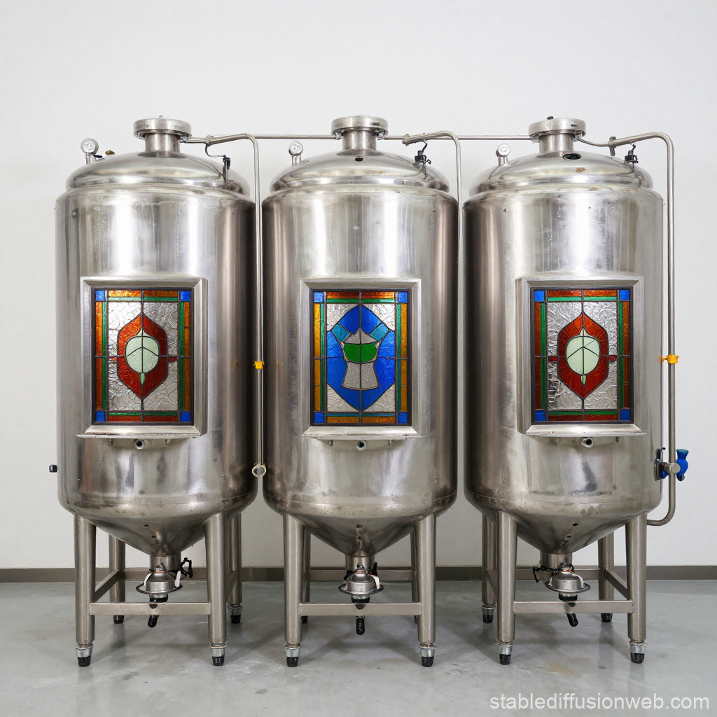 Multi-Section Stainless Steel Tanks with Stained Glass Panels