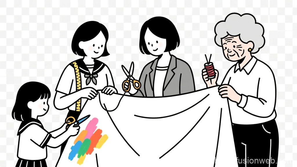 Multigenerational Women Collaborating on Sewing Project