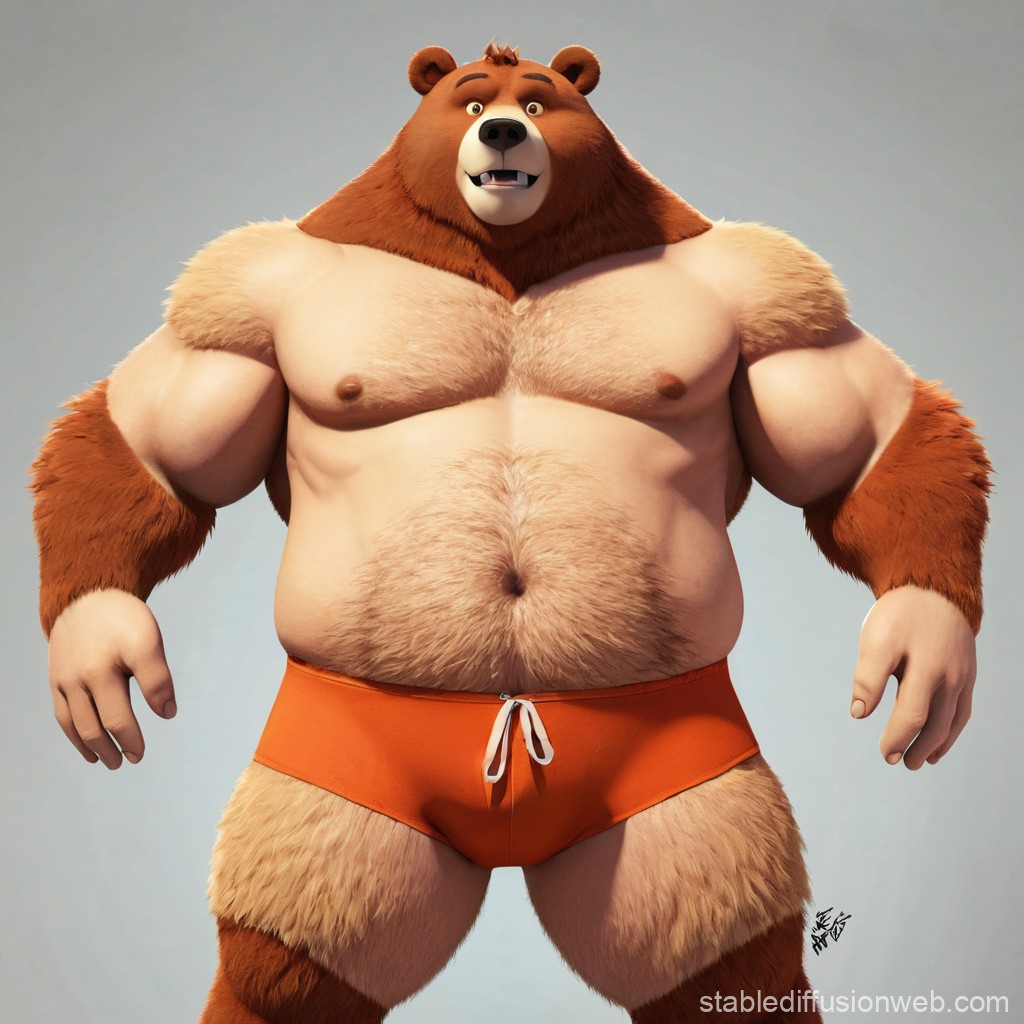 Muscular Anthropomorphic Bear in Orange Shorts