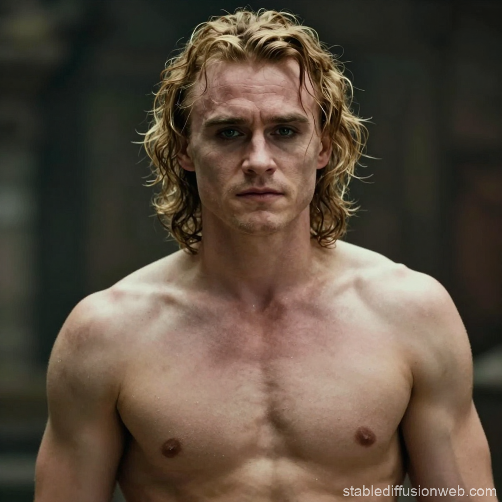 Muscular Blonde Man with Intense Expression