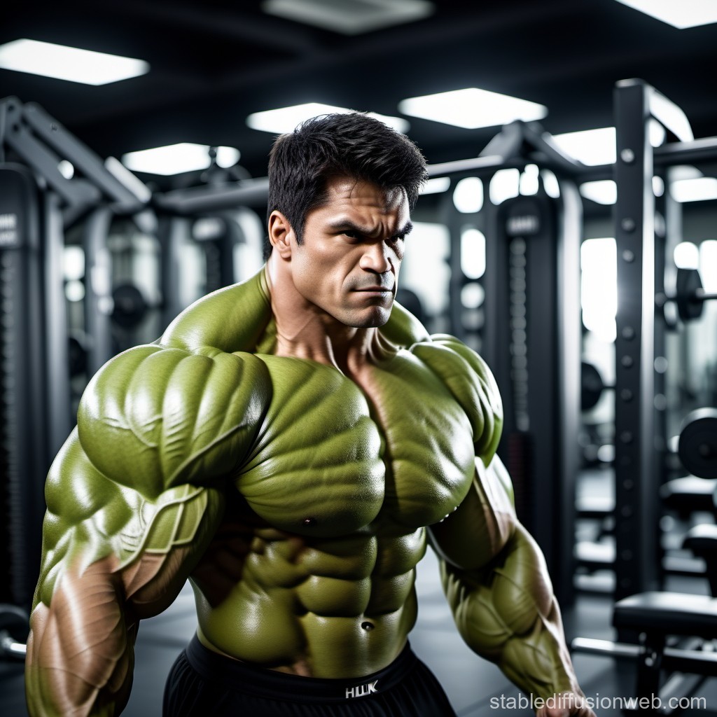 Muscular Man with Hulk-like Physique in Gym