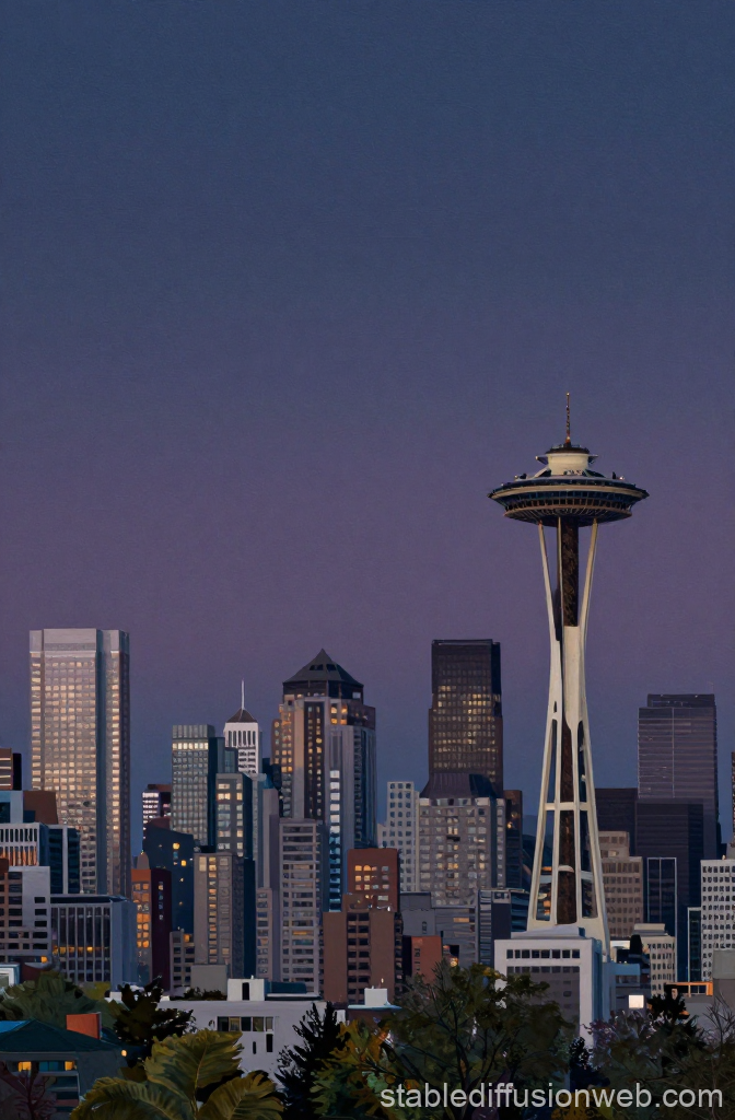 Muted Evening Seattle Skyline with Space Needle