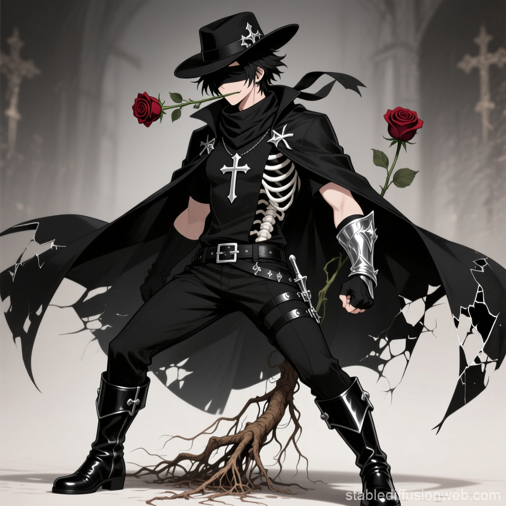 Mysterious Bandit with Roses and Skeleton Motif