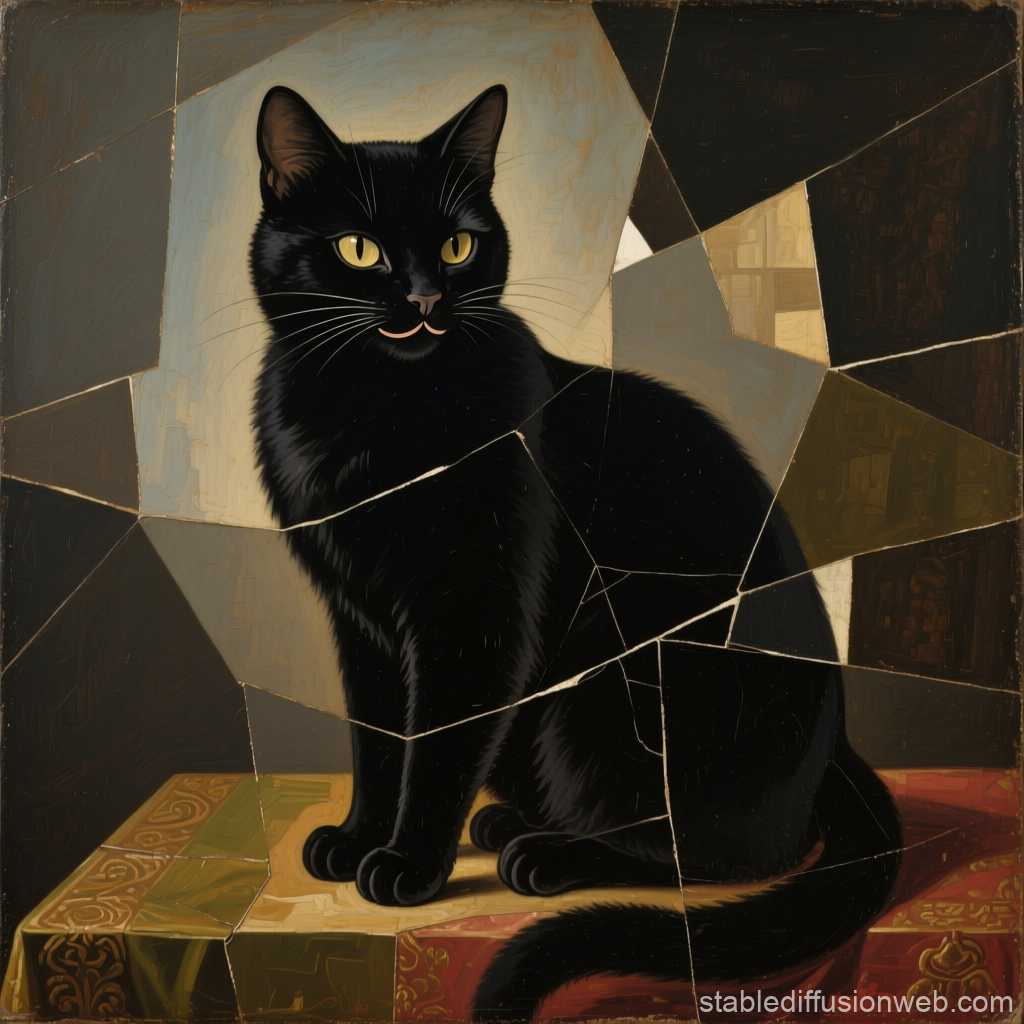 Mysterious Black Cat in Renaissance Style Painting