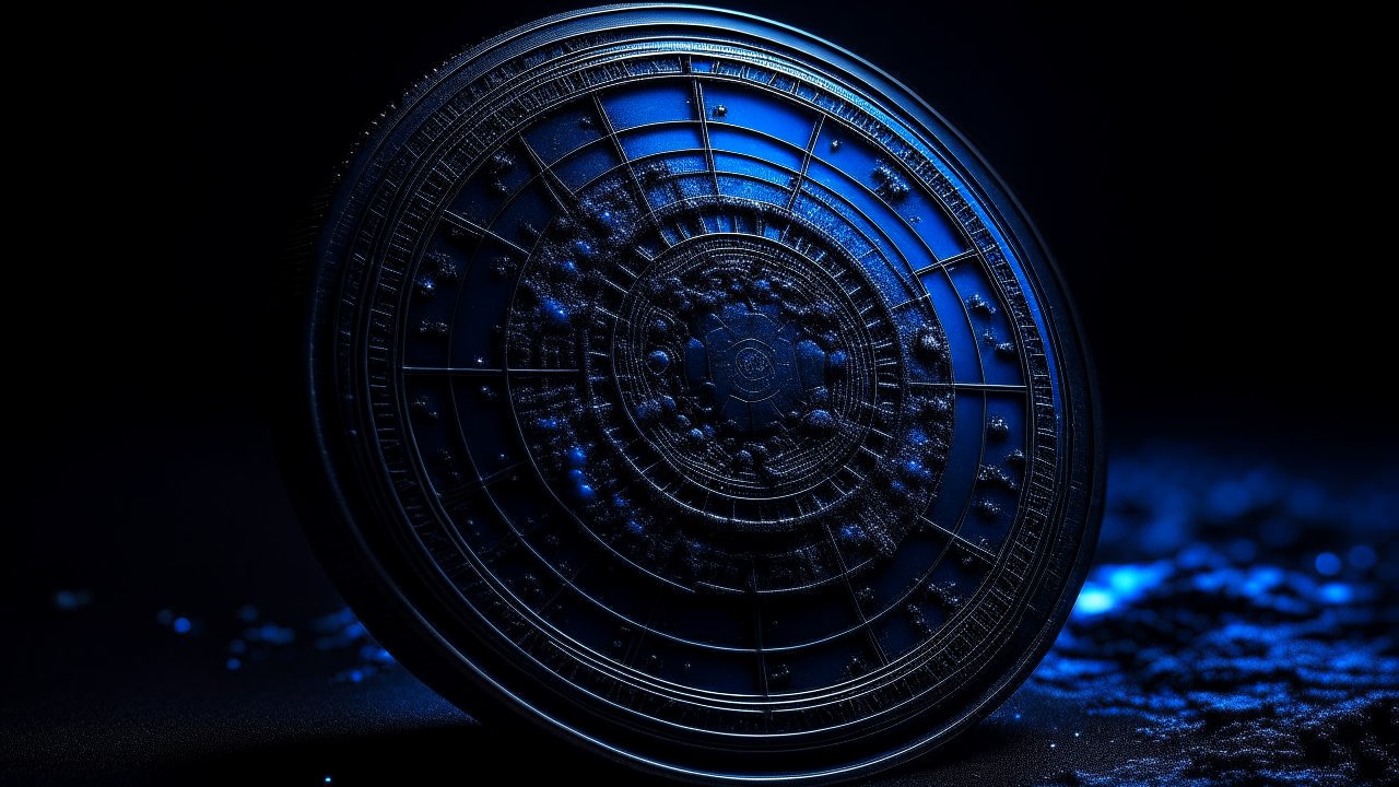 Mysterious Blue Cosmic Disc with Intricate Patterns