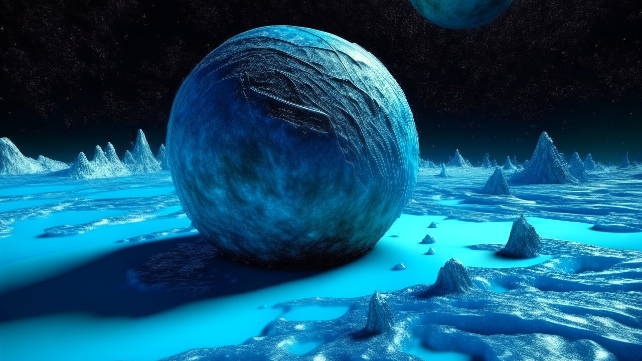 Mysterious Blue Planet Landscape in Deep Space