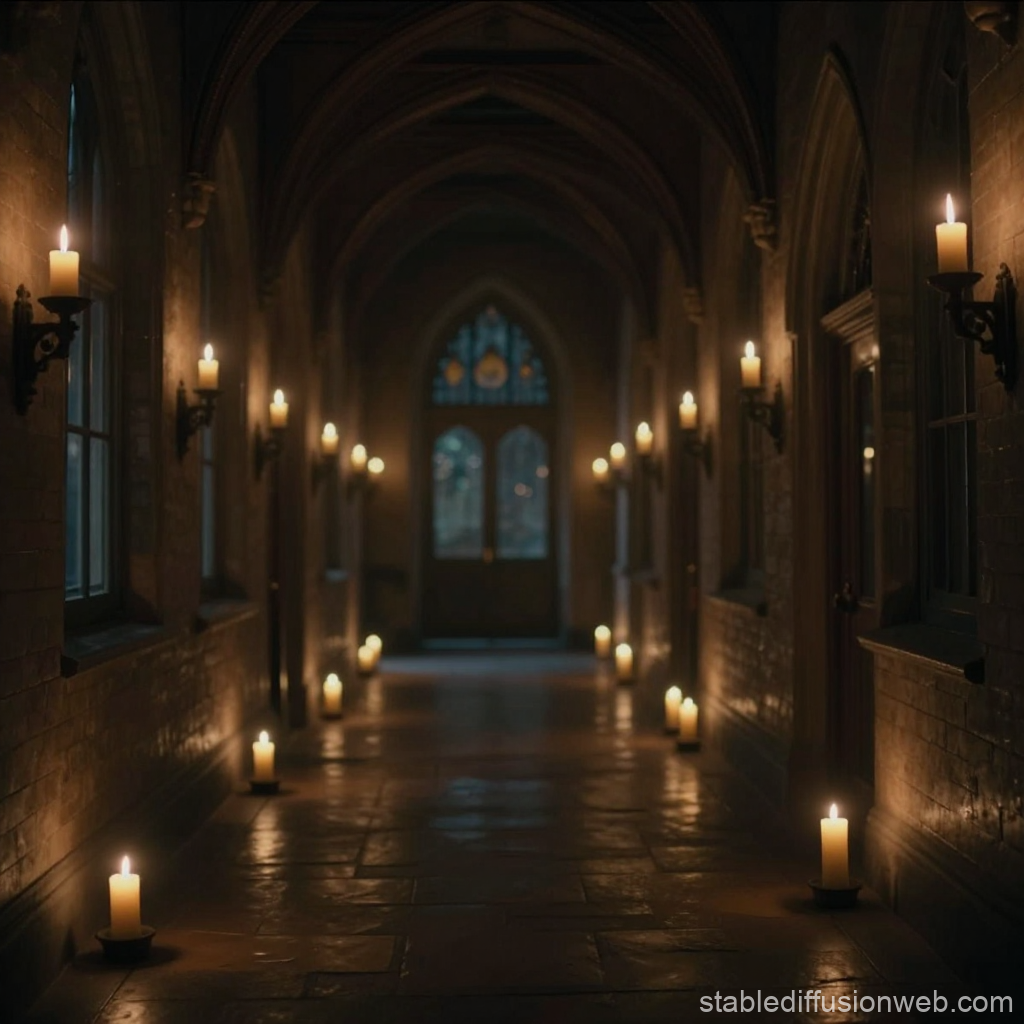 Mysterious Candlelit Gothic Hallway