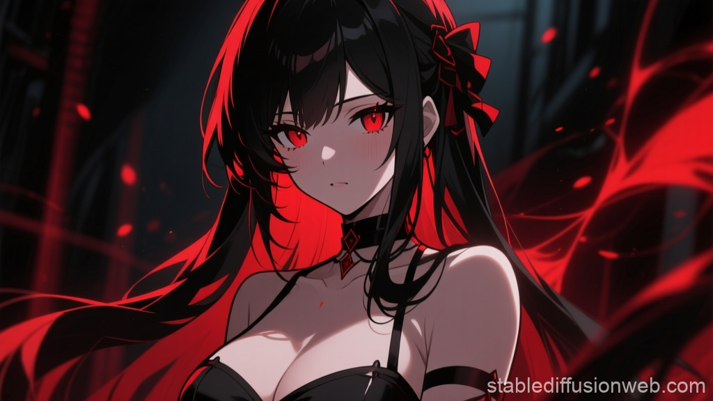 Mysterious Dark Anime Femme with Red Eyes