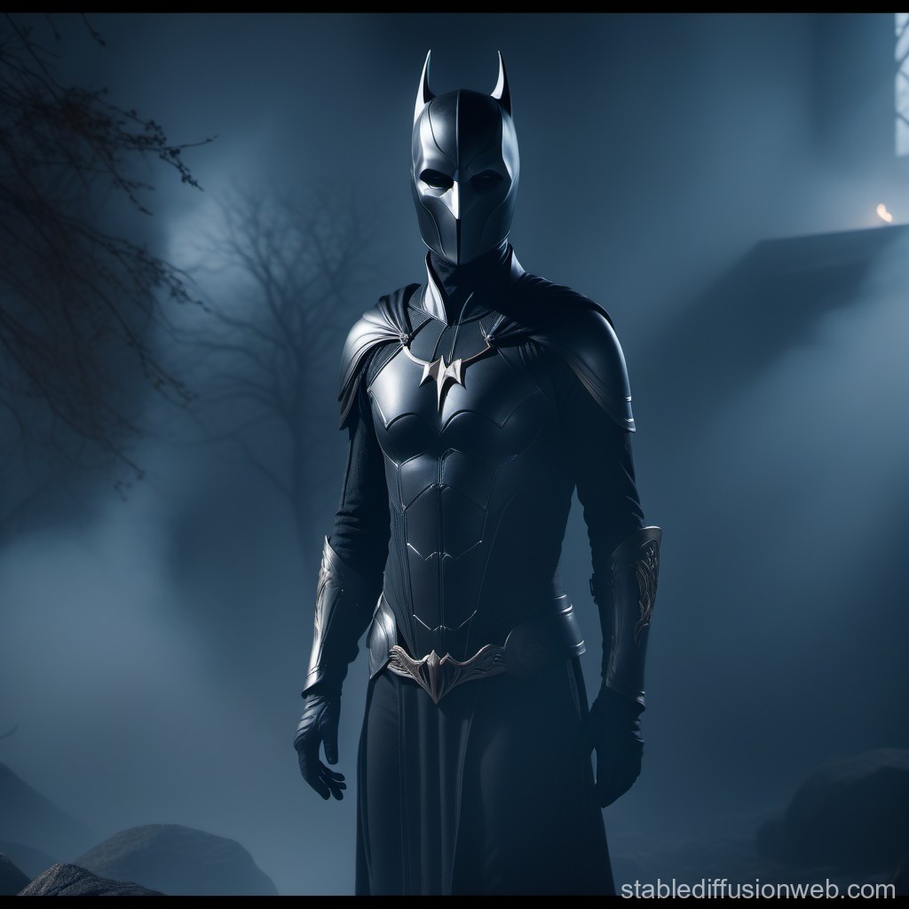 Mysterious Dark Knight in Gothic Armor at Night