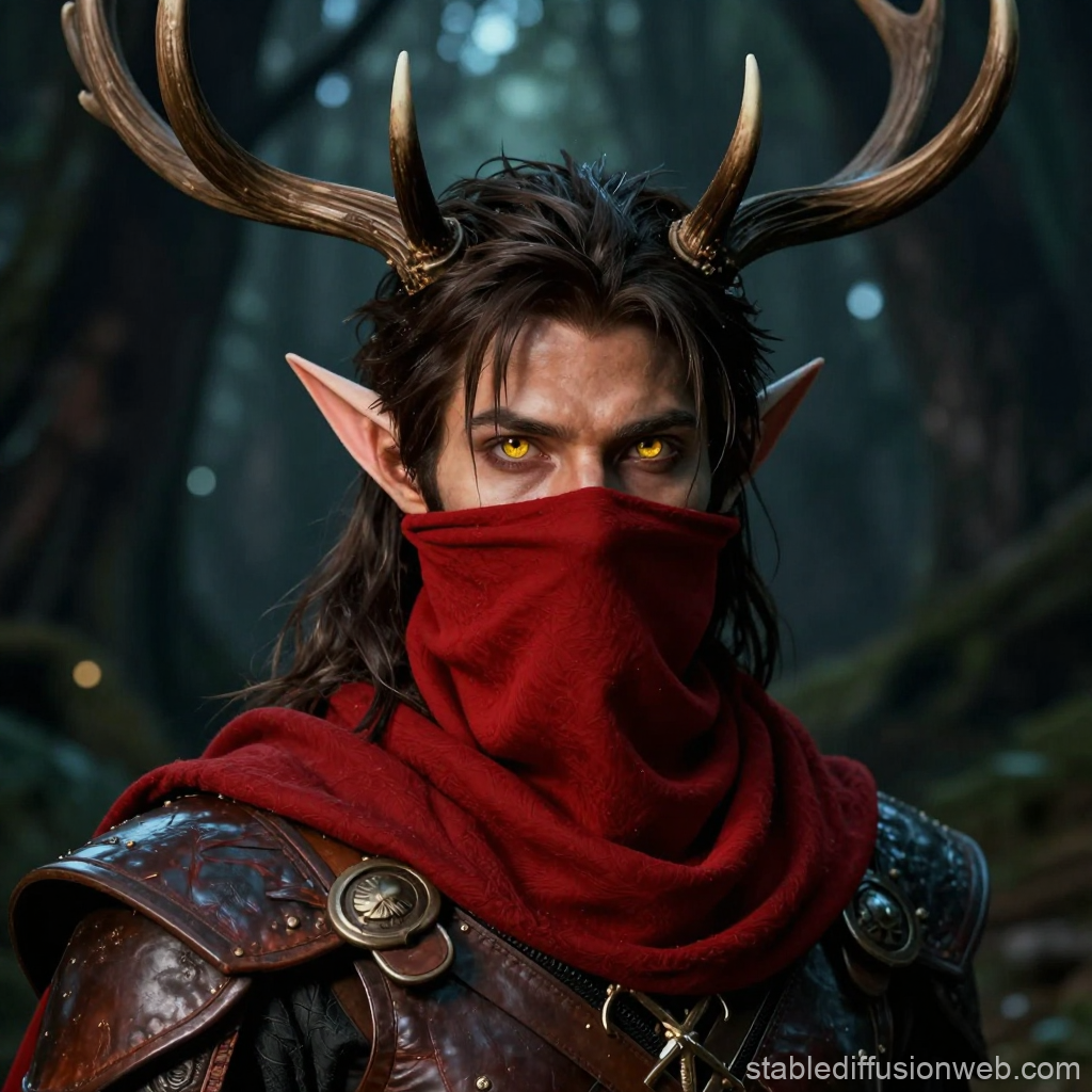 Mysterious Enchanted Ranger with Antlers and Glowing Eyes
