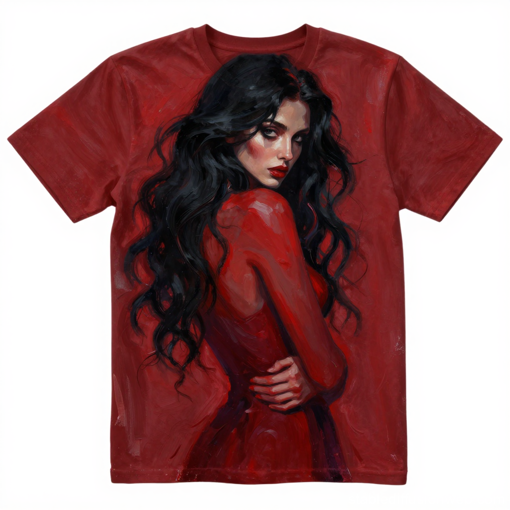 Mysterious Expressionist Portrait of Woman in Red