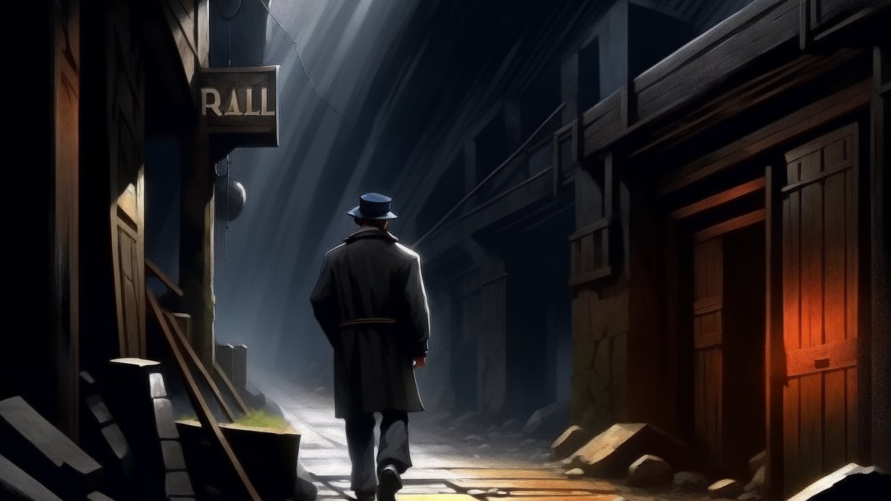 Mysterious Figure Walking Through a Dimly Lit Alley