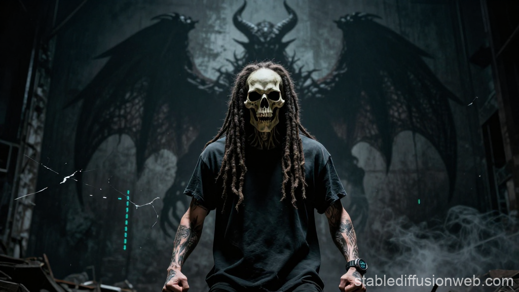 Mysterious Figure with Skull Mask and Dark Wings Mural