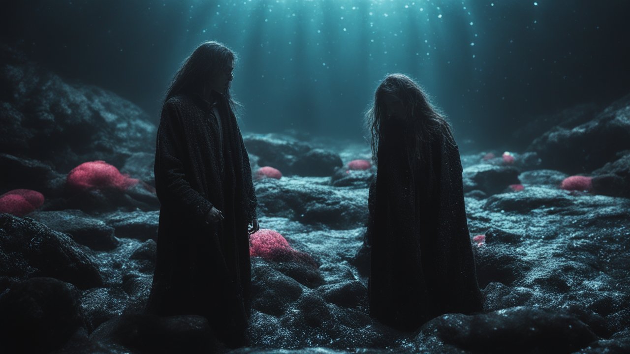 Mysterious Figures in an Underwater Landscape