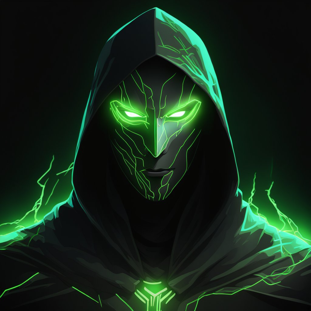 Mysterious Hooded Anti-Hero with Glowing Green Eyes