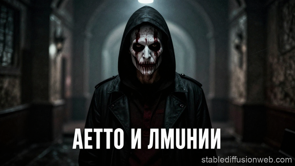 Mysterious Hooded Figure with Creepy Skull Mask in Dark Hallway