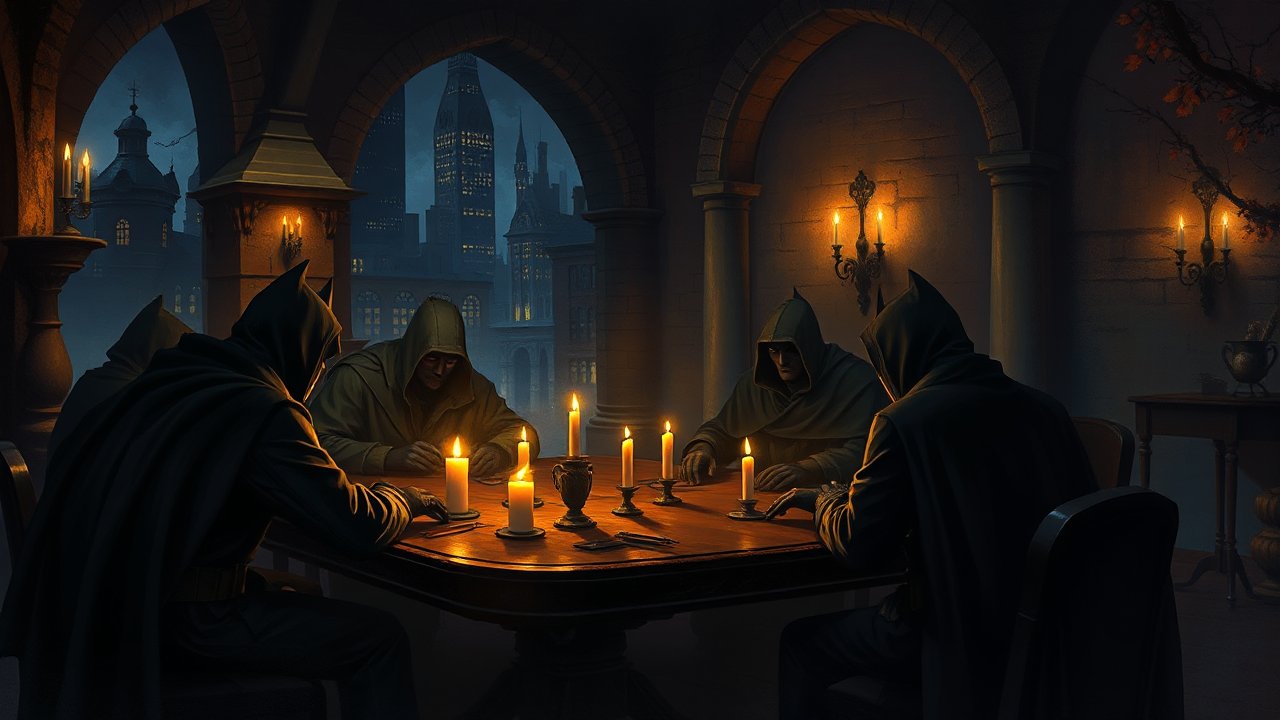 Mysterious Hooded Figures Gathering by Candlelight