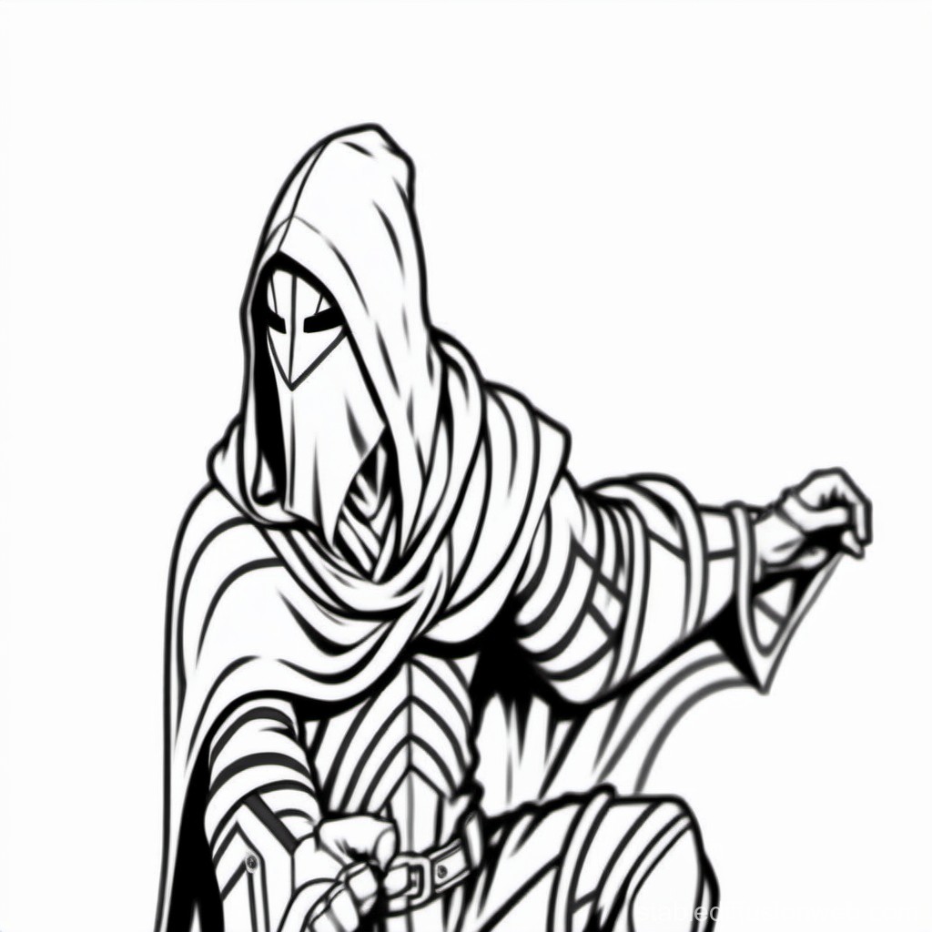 Mysterious Hooded Warrior in Stylized Black and White